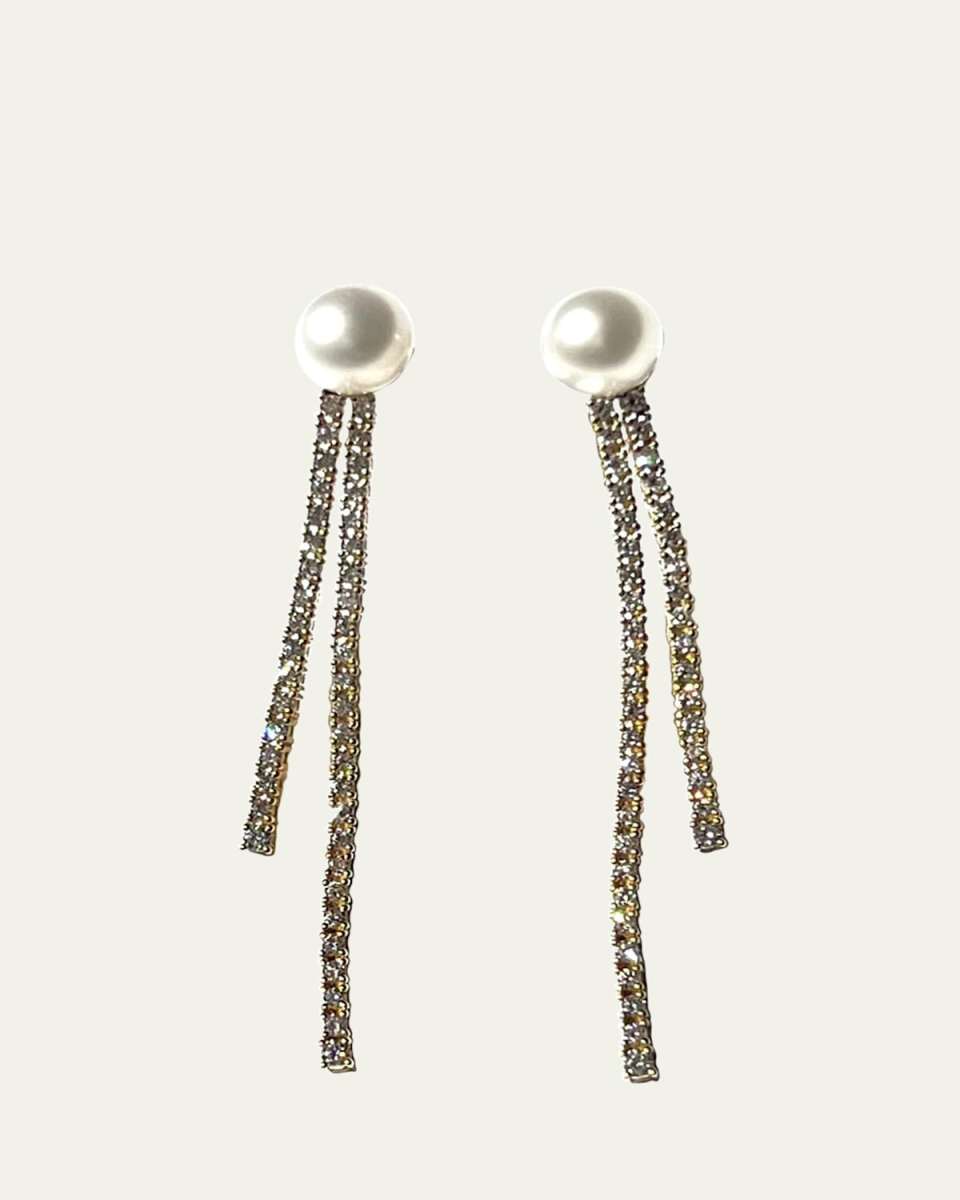18K Yellow Gold White Akoya Pearl and Diamond Drop Short Earrings